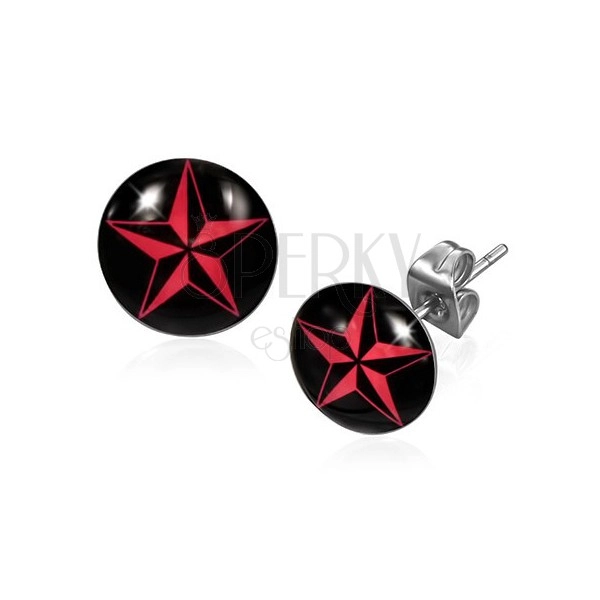 Earrings made of steel - red NINJA star