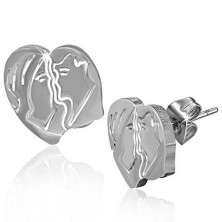 Earrings made of steel - pair in love in heart, studs