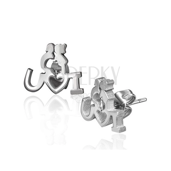 Steel stud earrings - pair in love with declaration of love