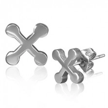 Steel stud earrings - shiny silvery cross with round points