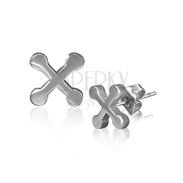 Steel stud earrings - shiny silvery cross with round points