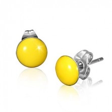 Steel earrings with convex yellow circles and studs