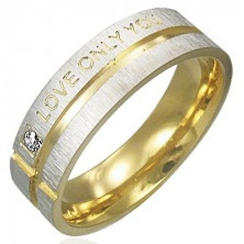 Ring made of steel - silvery with golden stripes, declaration of love