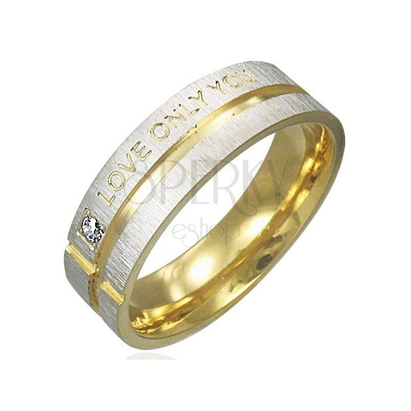 Ring made of steel - silvery with golden stripes, declaration of love