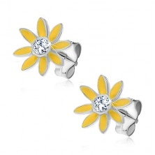 Silver earrings - yellow ox-eye daisy, studs