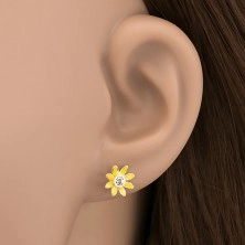 Silver earrings - yellow ox-eye daisy, studs