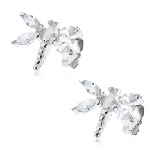 Silver earrings - dragonflies with zircon wings