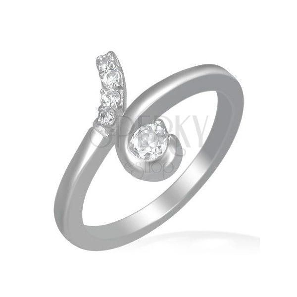 Steel ring - loop with round clear zircons