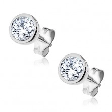 Silver stud earrings - sparkling zircon in round mount, 5 mm