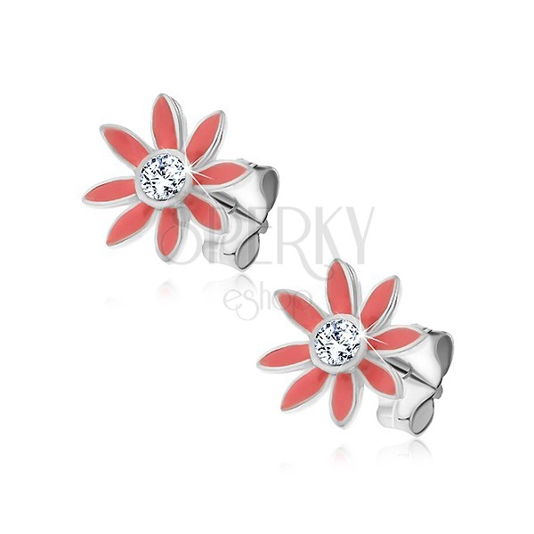 Earrings made of 925 silver - little pastel pink flowers with zircon