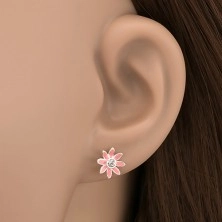 Earrings made of 925 silver - little pastel pink flowers with zircon