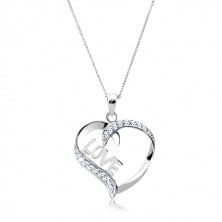 Necklace made of 925 silver - heart-shaped contour, LOVE inscription