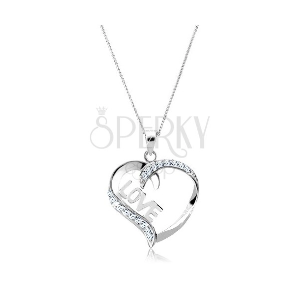 Necklace made of 925 silver - heart-shaped contour, LOVE inscription