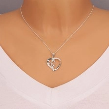 Necklace made of 925 silver - heart-shaped contour, LOVE inscription