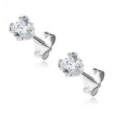 Silver stud earrings - clear zircon fastened with loops, 4 mm