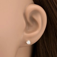 Silver stud earrings - clear zircon fastened with loops, 4 mm