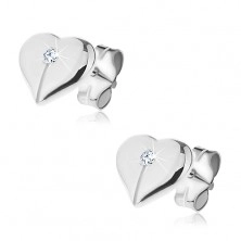 Stud earrings made of 925 silver - shiny halved heart with zircon