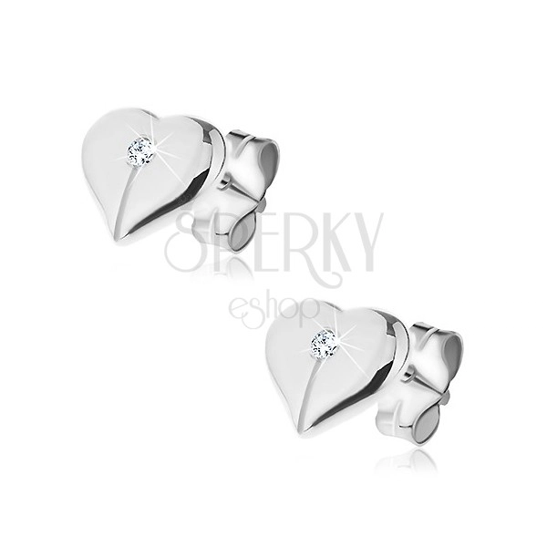 Stud earrings made of 925 silver - shiny halved heart with zircon