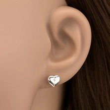 Stud earrings made of 925 silver - shiny halved heart with zircon