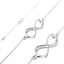 Silver bracelet - folded ribbon with zircons on chain