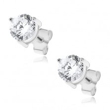 Earrings made of 925 silver - zircon gripped with three pins, 5 mm