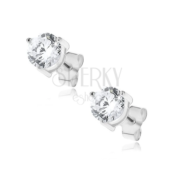 Earrings made of 925 silver - zircon gripped with three pins, 5 mm