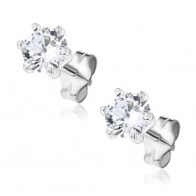 Silver stud earrings - clear zircon in conical, pin grip, 5 mm