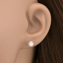 Silver stud earrings - clear zircon in conical, pin grip, 5 mm