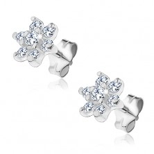 Silver earrings - little flower composed of clear zircons