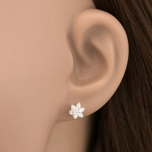 Silver earrings - little flower composed of clear zircons