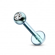 Stainless steel labret - ball with zircon, surface anodized with titanium