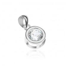 Pendant made of 925 silver - round clear zircon in double frame