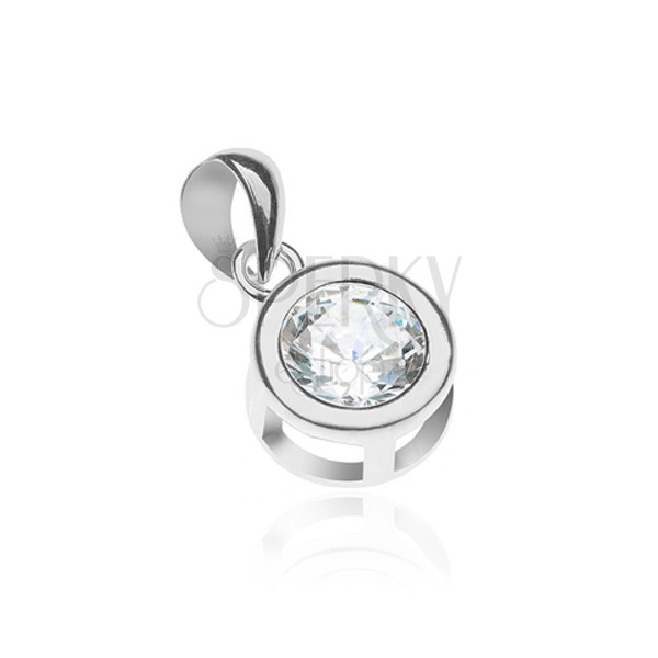 Pendant made of 925 silver - round clear zircon in double frame