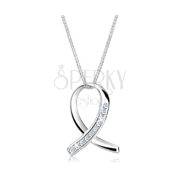 Chain and pendant made of 925 silver - shiny ribbon with zircons