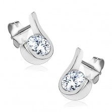 Silver stud earrings - zircon winded with undulated stripe