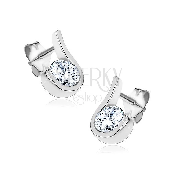 Silver stud earrings - zircon winded with undulated stripe