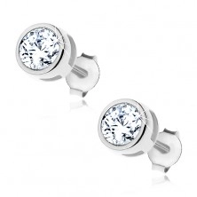 Earrings made of 925 silver - clear zircon in double frame, 6 mm