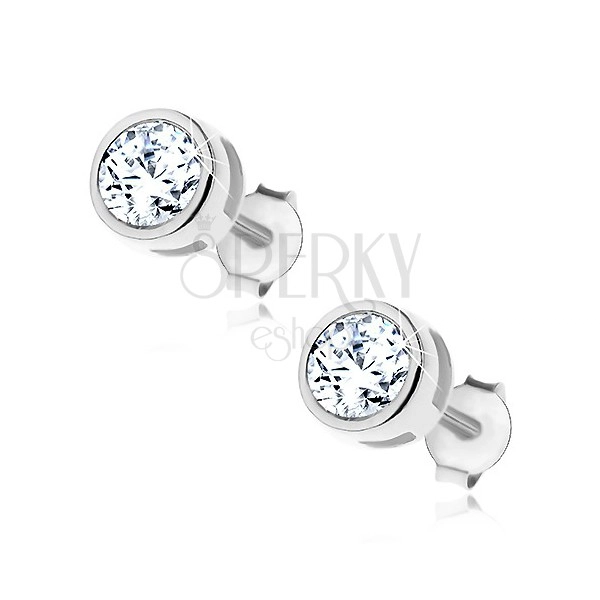 Earrings made of 925 silver - clear zircon in double frame, 6 mm