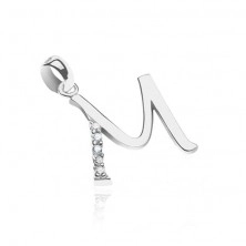 Silver pendant - letter M, zircon bar