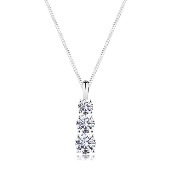 Silver necklace -  three zircons in compound mount