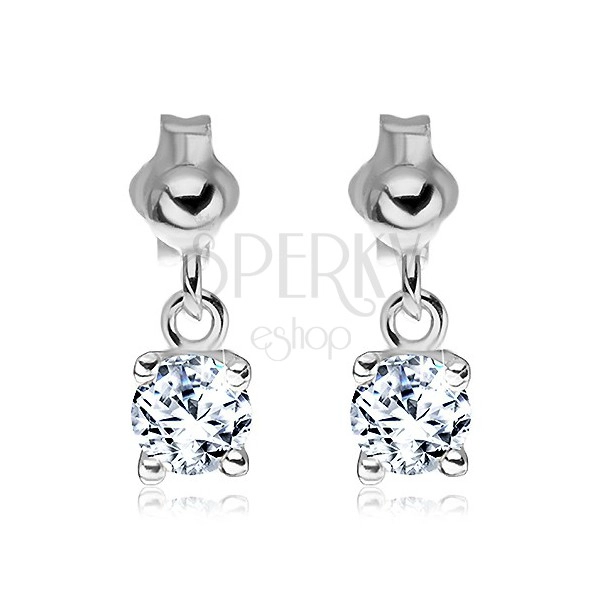 Earring made of 925 silver - clear zircon gripped to stud, 5 mm