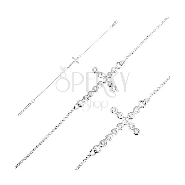 Silver bracelet - zirconic cross on chainlet