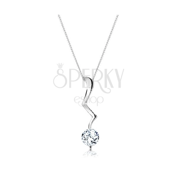 Silver necklace - lightning ending with clear zircon