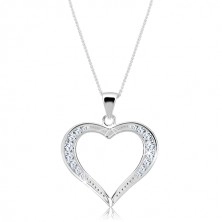 Silver necklace - wider glittering outline of heart