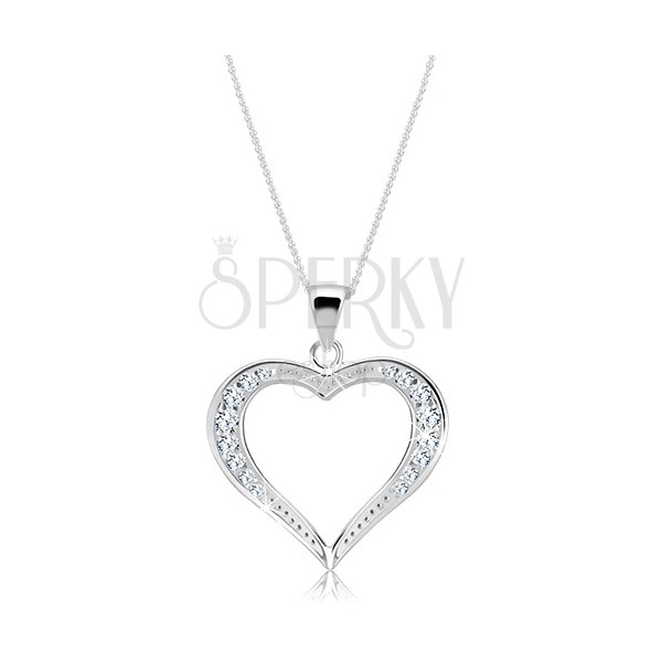 Silver necklace - wider glittering outline of heart