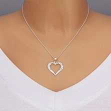 Silver necklace - wider glittering outline of heart