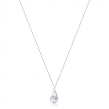 Silver necklace - elongated tear inlaid with zircons