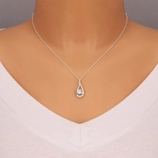 Silver necklace - elongated tear inlaid with zircons