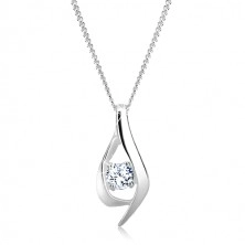 Necklace made of 925 silver - folded shiny wavy line with zircon