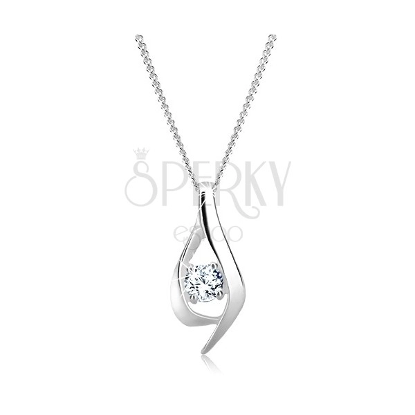 Necklace made of 925 silver - folded shiny wavy line with zircon